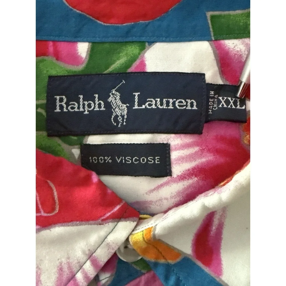Polo Ralph Lauren Hawaiian Shirt Men XXL Viscose Floral Tropical‎ AOP Button Up